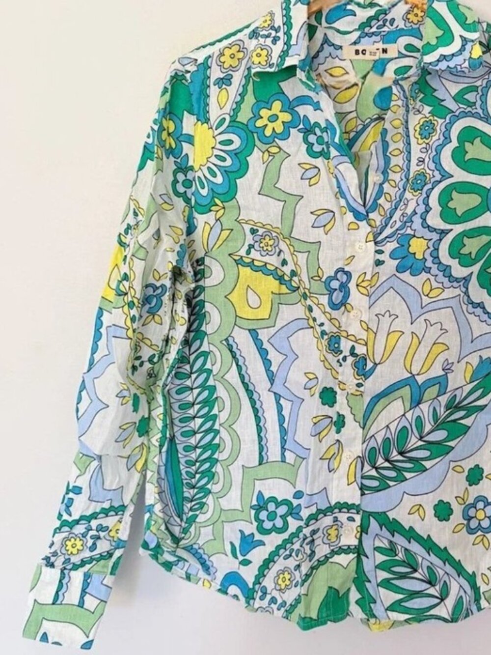 Boden Sienna Linen Shirt in Emerald Foliage Paisley Sz 4 - Picture 4 of 4